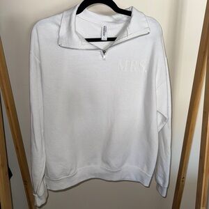 MRS. Embroidered Jerzees White V-Neck Sweater Classic Style